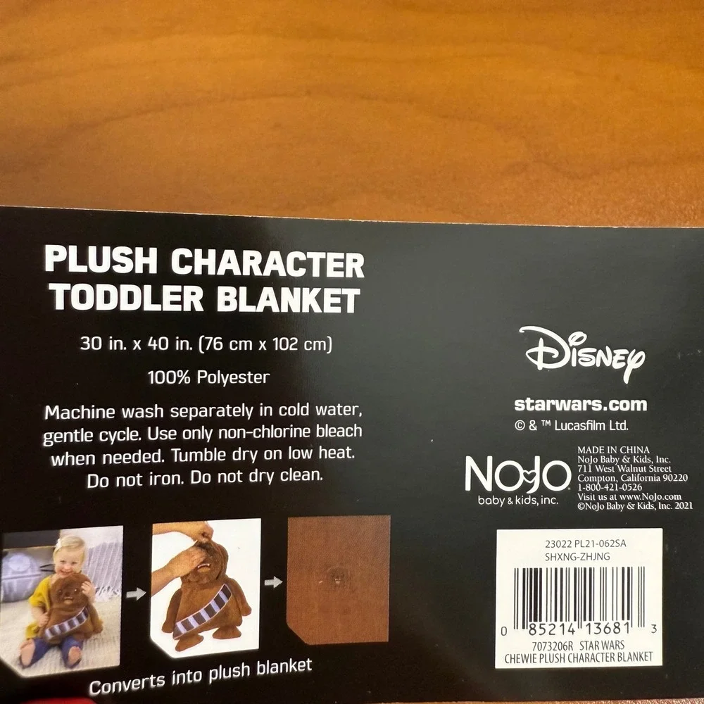 Disney Star Wars Chewbacca Plush Character Toddler Blanket‎ 30x40 New NWT